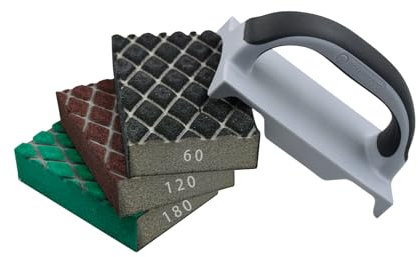 ROLLINGDOG Sanding Blocks - 4PC Different Specifications Hand Sanding Sponges with Plastic Handle for Wood,Wall (60#,120#,180#)