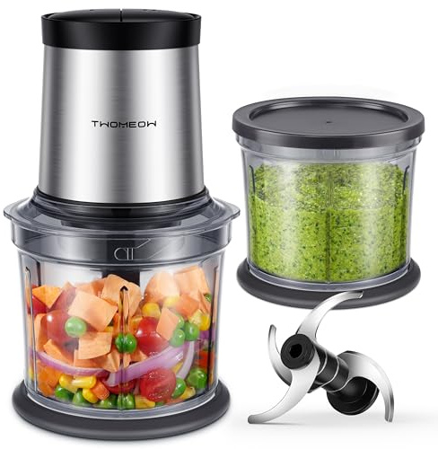 TWOMEOW Food Processor 4 Cup, Electric Food Chopper, 【Small but Powerful】Meat Grinder with 2 Bowls, 2 Speed & 4 Blades for Vegetable, Meat, Nuts, Functions for Chopping, Dicing, Mixing and Puree