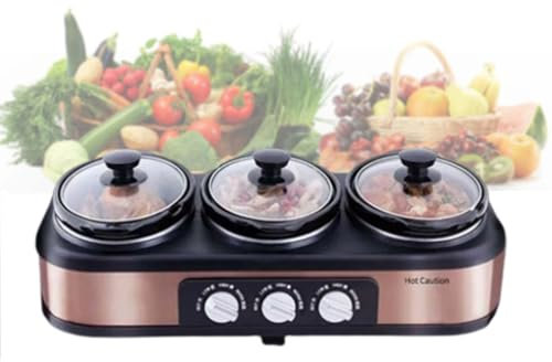 Mijoteuse multifonctionnelle avec contrôle indépendant de la température, 3 niveaux de réglage de la chaleur/1,5 L * 3 grande capacité, cuisinière électrique 300 W
