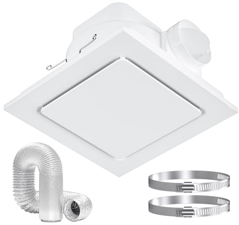 Hon&Guan Bathroom Exhaust Fan, Quiet Square Bathroom Vent Fan 111 CFM, 1.0 Sones, Ceiling Mount Ventilation Fan, Bath Ceiling Fans, Exhaust Fan for Home Bath Hotel