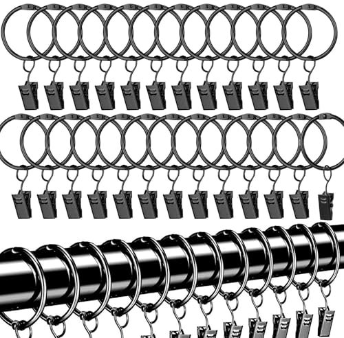 Gardinenringe, Metall Vorhangringe, Gardinenringe Vorhangringe, 25 Stück Vorhang Clip Gardinenstange, 32mm Gardinenringe Stainless Hanging, Gardinenstangenclip-Ringe, Schwarz