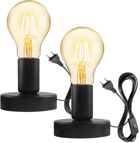 Leikurvo 2 pezzi lampada da scrivania portalampada E27 con interruttore cavo, vintage, lampada da tavolo E27, attacco industriale da scrivania con spina, per decorazione domestica, bar, decorazione