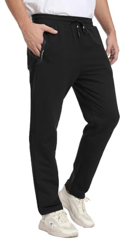 JustSun Jogginghose Herren Baumwolle Trainingshose Männer Sporthose Lang Herren Sweatpants Freizeithose Fitness Hosen Herren mit Reißverschlusstaschen Schwarz XXL