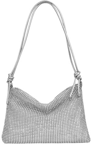 Amexo Damen Glitzer Tasche, Verstellbarer Schultergurt Elegante Tasche Abendtasche Hohe Kapazität mit Reißverschluss Clutch CrossBody Bag Umhängetasche für Prom Hochzeit Party Bankett (Silber)
