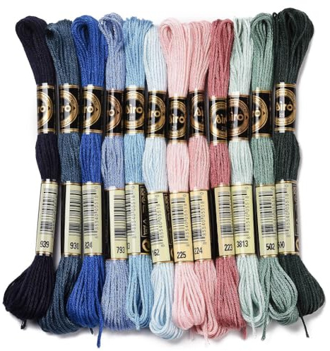 CABODYALS 12 matassa 96M 6 Ply Filo Da Ricamo Filo Variegato Blu Scuro Verde Punto Croce Braccialetto Dells'Amicizia Corda per La Creazione di Gioielli Braccialetto Maglia Cucito Fai Da Te Forniture A