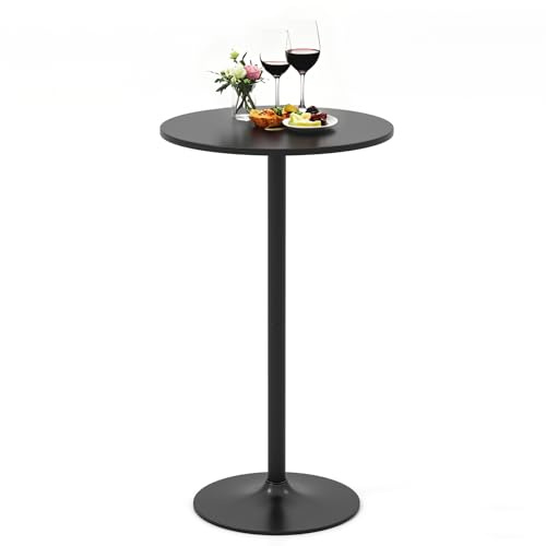 LIFEZEAL Mesa Alta de Bar, Mesa Redonda de Cóctel, Altura Ajustable 60x60x56/101,5cm, Estructura de Acero, Moderna, Pub, Bistro, Cocina, Salón, MAX 55kg, Negro