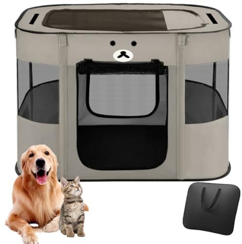 Floving Cerca portátil para Mascotas de 90 x 70 x 60 cm, Plegable, Rectangular, Sala de partos, Nido de Gato, cabaña para Gatos, casa para Cachorros, casa Cerrada para Mascotas (Gris 2)