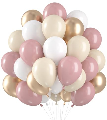 Rosa Beige Guld Ballonger 60 st, 12 tum Ballong Födelsedag, Pastell Latex-Ballonger Rosa Beige Guld för Bröllop, Examen, Baby Shower, Fest, Födelsedagsljusbåge, Dekorationer