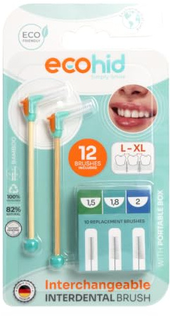 Ecohid Cepillos Interdentales L/XL con Mango de Bambú – Kit 12 Cepillos + Recambios 1.5/1.8/2.0 mm – Cepillo Interdental Ecológico Reutilizable – Higiene Dental Precisa – Vegano