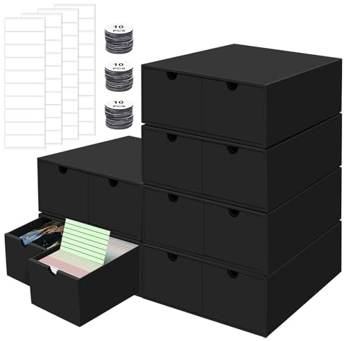 HIMOMO Set da 6 scatole per schede A7, Nero – Scatola porta schede in cartone per schede 105 × 74 mm, contenitore per schede di studio, casa, ricette, ufficio (adatto per oltre 10000+schede)