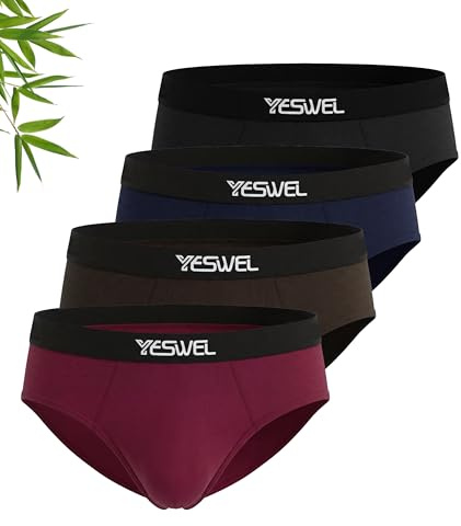 YESWEL Mens Bamboo Underwear Pack of 4, Anti Chafing Briefs Men, Soft Wide Waistband Pants with No Fly, No Itchy Labels Underpants (M-XXL)