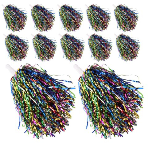 TOYANDONA 12 Pièces Pompons de Cheerleading Toucher Doux Portables en Plastique avec Poignée Bâton et Rubans Métalliques pour Événements Sportifs et Défilés Adultes et Jeunes