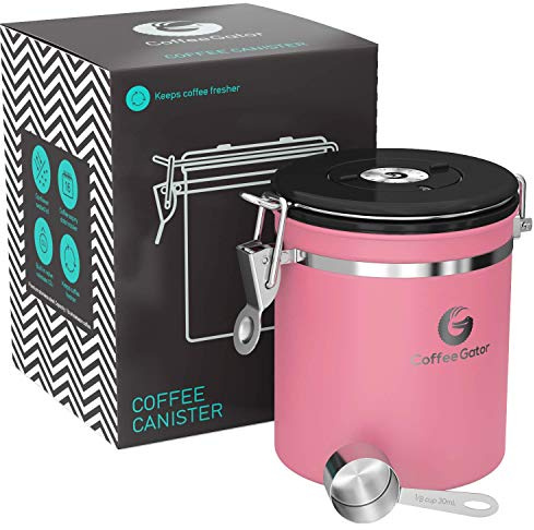 Coffee Gator Coffee Canister Airtight 1300 mL, Stainless Steel Kitchen Food Storage Container with Date Tracker, CO2 Valve, Scoop for Grounds Coffee, Beans,Tea, Sugar, Flour, Snacks