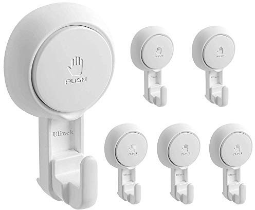 Ulinek Juego de 6 Ganchos Ventosa de Plástico Gancho Succión de Pared Fuerte Colgador Ventosa, Percha Ventosa Baño/Toallero Ventosa para Albornoz Abrigo Corona, Perchero de Cocina Baño 5KG Blanco