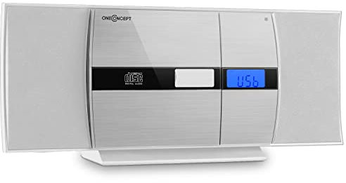 oneConcept Radio Portables Stéréo, Poste Radio FM, Écran LCD, MP3, AUX, Carte SD, Télécommande, Alarme Reveil, Lecteur CD, Enceintes Mini Chaînes Hi-FI, Cable Secteur