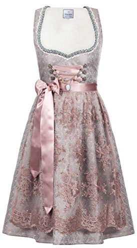 Edelnice Trachtenmode Esclusivo designer Midi Dirndl Aurelie con grembiule da dirndl e Charivari 32-54 grigio rosa 46