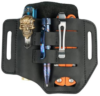 VIPERADE PJ13 EDC - Fodero in pelle per strumenti multiuso/fondina/fodero per coltelli/torcia, per utensili multiuso Leatherman, guaina organizer fatta a mano, 3 tasche, colore nero