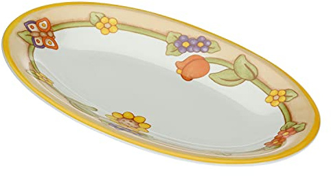 THUN - Piatto Ovale Multiuso con Fiori e Farfalla - Cucina, per La Tavola - Idea Regalo - Linea Country - Porcellana - Ø 38 cm