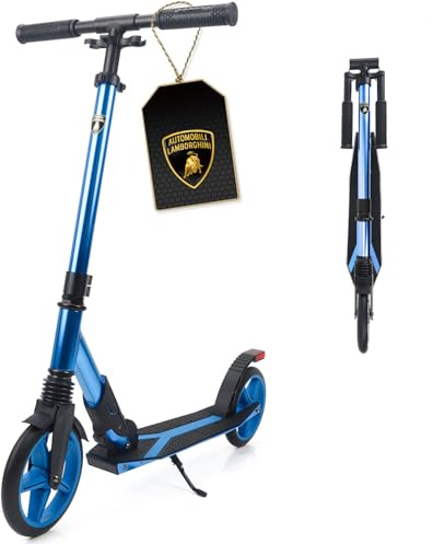 Lamborghini Roller Kinder 8 Jahre Cityroller, 200mm Großräder, Klappbar, Höhenverstellbar, mit Ständer & Federung, Stabiler Aluminium-Scooter, Tretroller Erwachsene bis 100kg