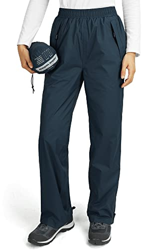 Outdoor Ventures Pantalon de pluie pour femme, imperméable, respirant, doublé, coupe-vent, pliable, pantalon softshell léger pour la randonnée et le vélo, bleu moyen, 34