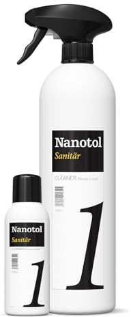 Bad- och sanitetsrengöringsmedel | 1 l rengöringsmedel + påfyllningskoncentrat för ytterligare 3 l = 4 l rengöringsmedel | kalkborttagare | universalrengöring | för duschglas, beslag, keramik och