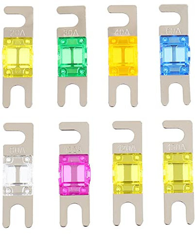 SIGANDG Mini fusibili ANL da 20 A, 30 A, 40 A, 60 A, 80 A, 100 A, 120 A, 150 A, per sistemi audio e video marini per auto, fusibili elettronici (8 pezzi)
