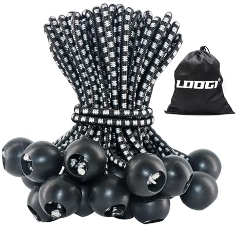 LOOGI Spänngummi med kula 25 stycken, presenningsklämma med kula 15 cm svart | Gummispännare tältgummin expanderslingor gummiöglor för presenning tält banner