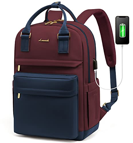 LOVEVOOK ryggsäck dam, 15,6 tum stor laptop-ryggsäck, skolryggsäck flicka tonåring, ryggsäck med laptopfack och USB-laddningsport, vattentät, elegant, för skola, universitet. resor, arbete, marinblå