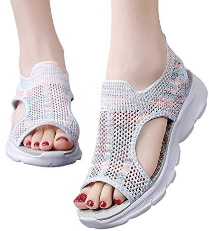 Sandales de Sport D'Extérieur pour Femme - Chaussures Respirantes de Marche Confort en Maille, Baskets Légères Bout Ouvert pour l'été