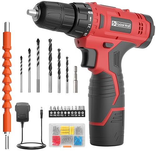 FADAKWALT 12V Akku-Bohrschrauber, Akku-Bohrschrauber-Set, 3/8 Zoll Schnellspannbohrfutter, Rosa Elektroschrauber, 21+1 Drehmomenteinstellung, Kombi-Bohrmaschine mit Li-Ion Akku und Ladegerät