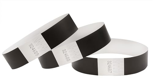 CINTAPUNTO 100 st tyvek inmatningsarmband, ID-armband, festivalarmband, neonarmband, evenemangsarmband, säkerhet, fest, rivtålig, 16 färger (svart)