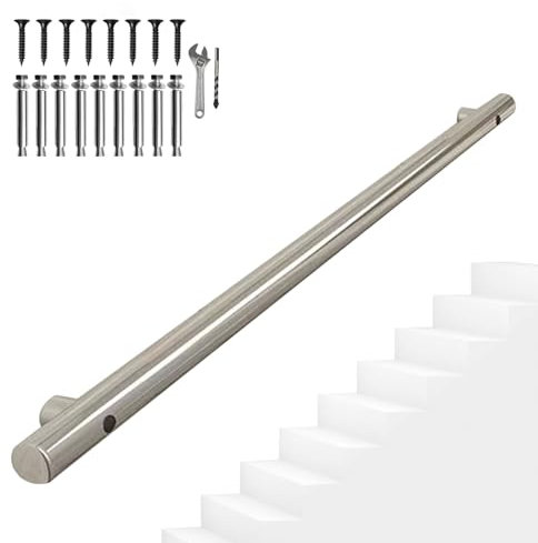 Liyadolaam Handlauf aus Edelstahl für Treppen – 1 m, 150 cm, 2 m, 240 cm, 3 m, 6 m, Treppengeländer, Geländer, Außenwandmontage, Sicherheitshandläufe, Stützstange mit Halterungsset (Size : 100cm)