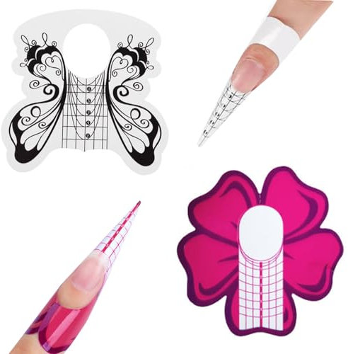 100 Stück Nagel Schablonen, Selbstklebende Butterfly Schwarz und Rot, Nagelverlängerung Schablone,Paper Nail Extension Forms für Nailart Nagel-Verlängerung Gel-Nägel künstliche