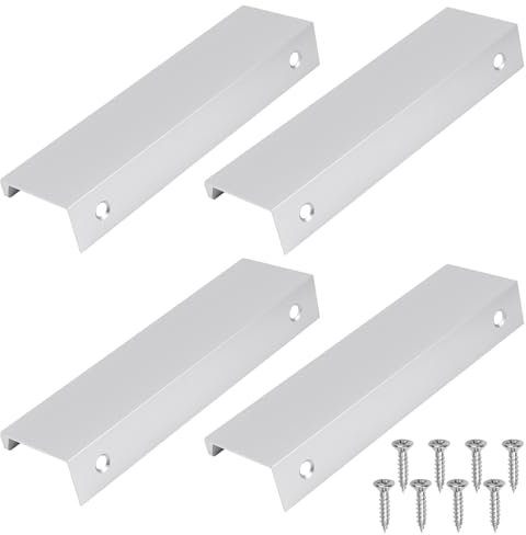 4 pezzi Maniglie Armadio Nascoste,12cm Maniglie Mobili in Alluminio,Maniglie per Mobili Moderni, Maniglie per Cassetti in Argento, Maniglie per Cucina con Viti, Maniglie Nascoste per Armadio
