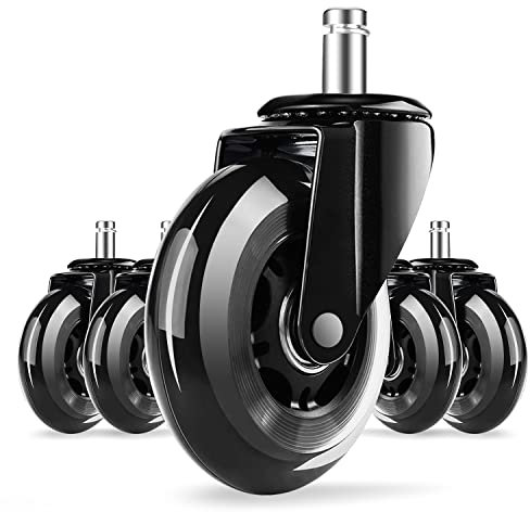 Homimaster Bürostuhl Rollen 5er Set, Gaming Stuhl Rollen 11×22mm,Ersatzrollen für Teppich und Parkett,Gummirollen,Hartbodenrollen für Bürostuhl,Gaming Stuhl und Schreibtischstuhl,Glatt und Leise