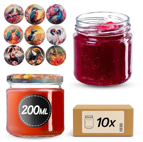 KADAX Uppsättning med 10 konserveringsburkar på 200 ml med twist-off lock Ø 66 mm – tjockväggiga, lufttäta dessertburkar, diskmaskinssäkra, perfekt för sylt och konserverade