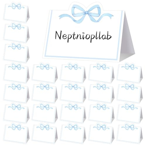 Neptniopllab Lot de 100 marque-places en forme de nœud pour décoration de table, étiquettes vierges pour assignation de siège, coquette, fête d'anniversaire (bleu)