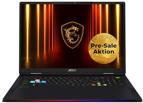MSI Raider A18 HX Gaming-Laptop, 18 UHD+ Mini-LED 120 Hz Display, AMD Ryzen 9 9955HX3D, NVIDIA GeForce RTX 5080, 64 GB DDR5, 2 TB SSD, Windows 11 Home, QWERTZ Tastatur, A9WIG-080