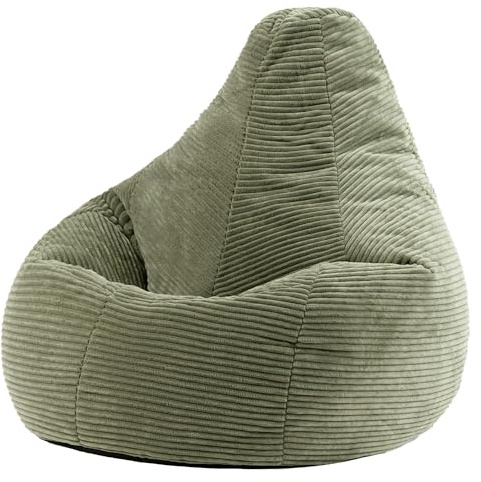 icon Dalton Cord Bean Bag Chair, Sage Green, Large Adult Bean Bag with Filling Included, Comfy Chair, Living Room Furniture, Bedroom Furniture