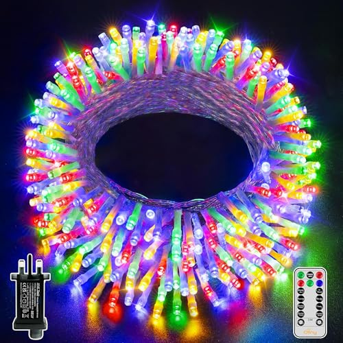 Ollny Christmas Tree Lights, 20m 200 LED Outdoor Fairy Light Mains Powered, Waterproof Multicolour String Light with Plug,Remote/8 Modes/Timer, Bright Lighting Indoor/Outside/Garden/Xmas Decorations
