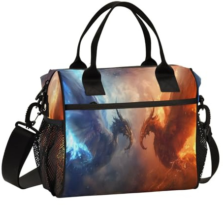 Devil's Horn Angel's Wing Large Lunch Box for Men Women Adults Insulated Lunch Bag Cooler Bag with Adjustable Shoulder Strap for Work Picnic Travel