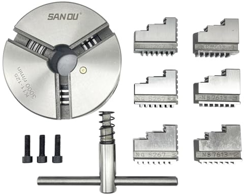 K11-125 5 3 Jaw Self-Centering Lathe Chuck | 125mm Hardened Steel Scroll Chuck with Dual Jaw Sets (Internal 2.5-40mm/External 38-110mm) | 8x16 Mini Lathe, CNC & Milling Machines (K11-125)