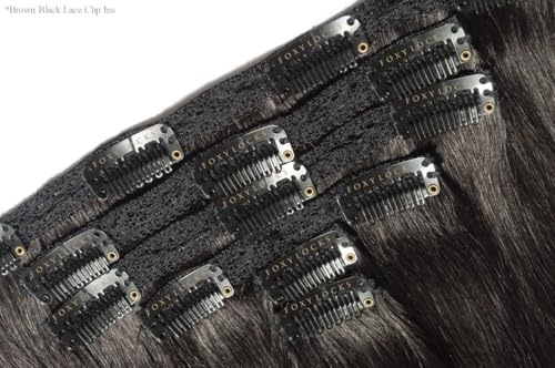 Jet Black - Double Wefted Lace Full Head Clip in Human Hair Extensions | Foxy Locks (20 180g)