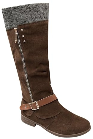 Generisch Botas altas hasta la rodilla para mujer, botas de ante para mujer, tacón grueso, antideslizantes, con cremallera lateral, cómodas y lisas, botas de invierno elegantes, marrón, 38