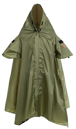 Badger outdoor Timber Poncho de lluvia con función de tienda de campaña, resistente al agua, 5000 mm, equipo de supervivencia para festivales, senderismo, bicicleta y camping, verde oliva, S-M