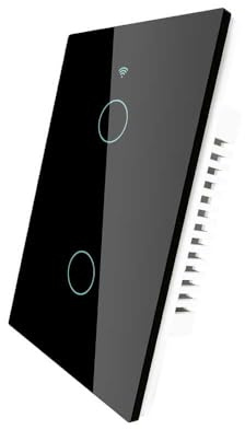 Interruttore Touch da Parete WiFi 2.4G + BLE + RF 433MHz, Vetro Temperato Nero, 2 Tasti, 120X72X38mm Per Scatola 503 Italiano, App TUYA Smart Life