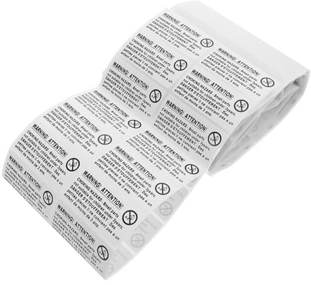 Angoily 200 pièces Étiquettes Adhésives Avertissement Étouffement Autocollants Résistants Eau pour Jouets et Emballages Protection Garçon Fille Moins de Ans