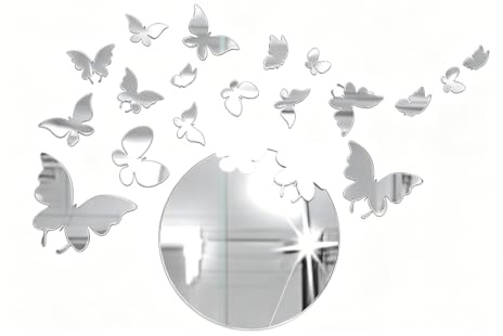 QEXUJOW Adesivi da parete,Adesivi murali 3D in acrilico con farfalle e luna per soggiorno e camera da letto, decorazione per pareti a specchio.