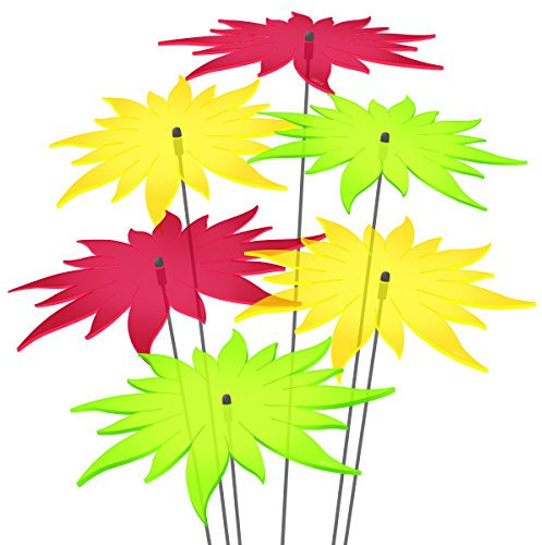 SUNPLAY Sonnenfänger - Sonnenblumen 6er-Set - 2X Gelb, 2X Grün, 2X Rot - Ø 20 cm Durchmesser + Schwingstäbe