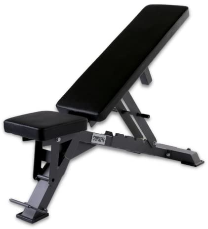 Suprfit Träningsbänk, vikbar i studiokvalitet – justerbar träningsbänk med 6 positioner – perfekt som platt och snedbänk, halkfri och vadderad bänk som kan belastas upp till 300 kg, justerbar